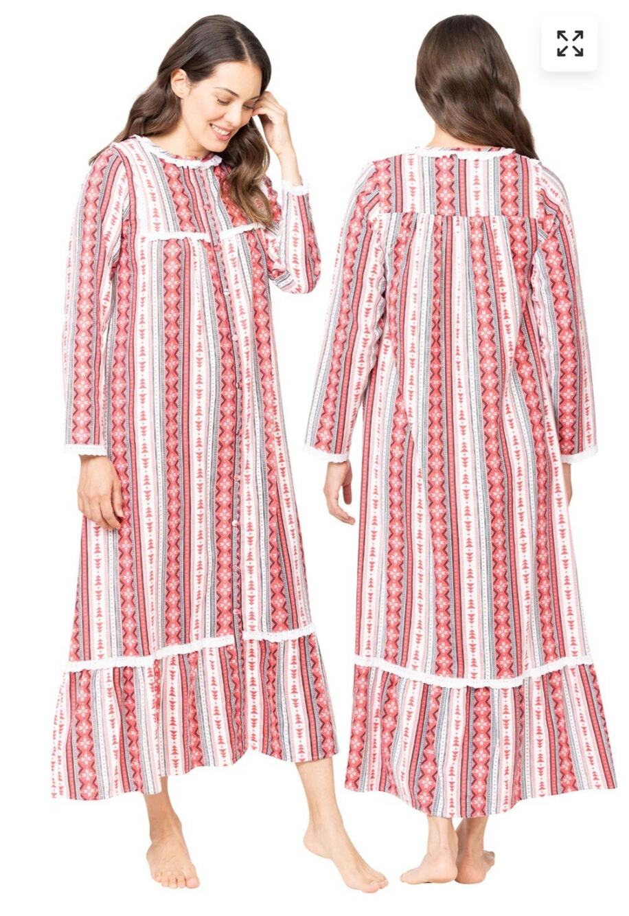 The 1 For U Plaid Flannel Lace Trim Ruffle Hem Nightgown sz XL red Embroidered